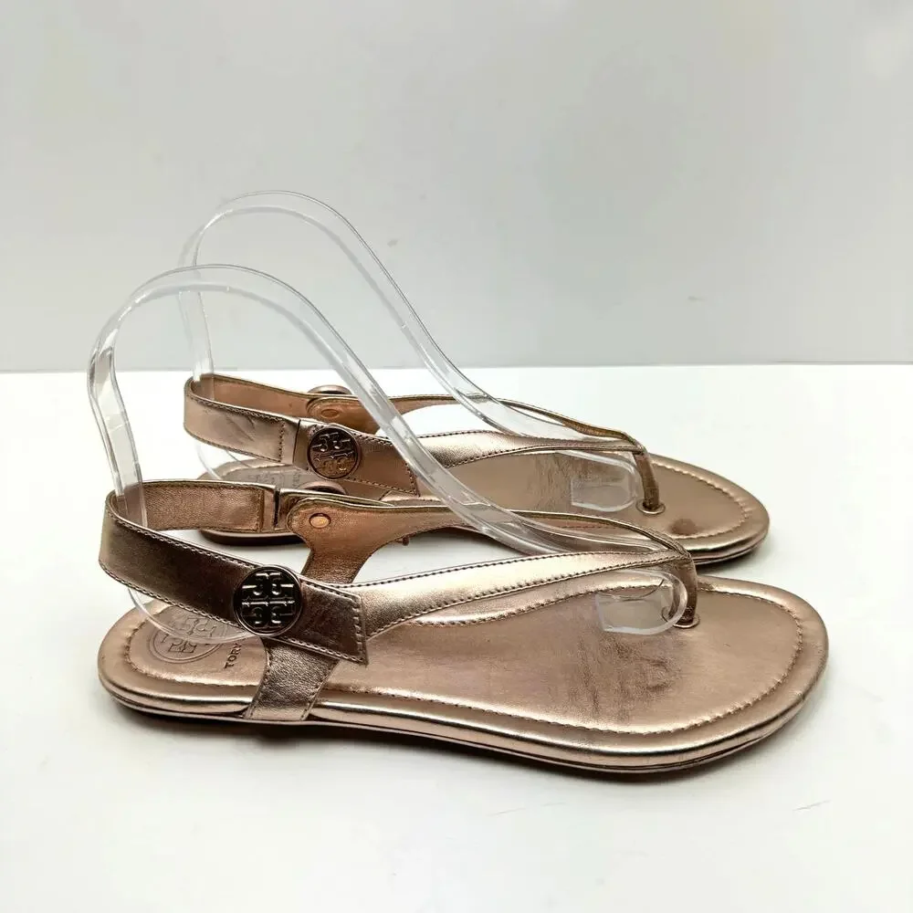 Tory Burch | Minnie Metallic Rose Gold Flat Slingback Flip Flop Travel Sandals